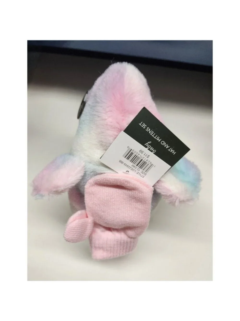 NWT 12-24 mo Hat & Mitten Set, Fluffy Fuzzy Rainbow Laura Ashley New